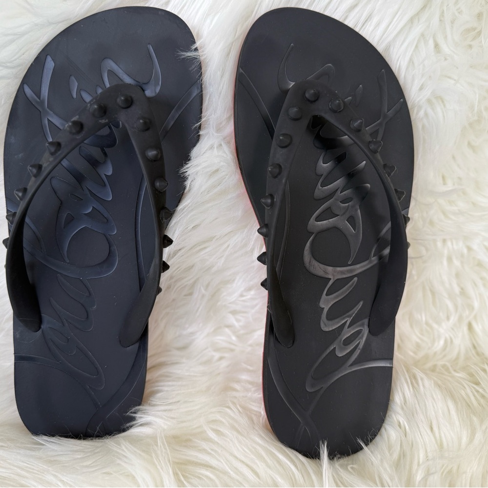 Like NEW Christian Louboutin black and red Flip Flops